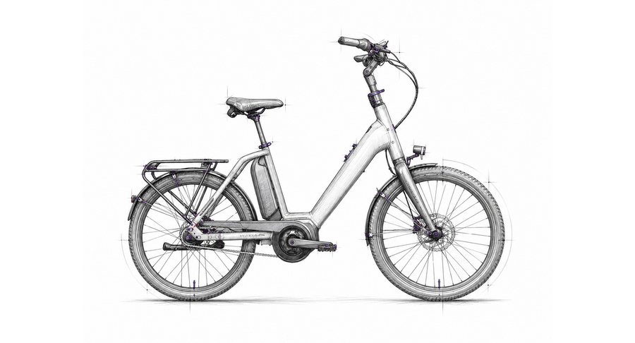 Tretmaschine Skizze E-Kompaktrad – Hercules Futura Compact F8 Kategorie-Illustration