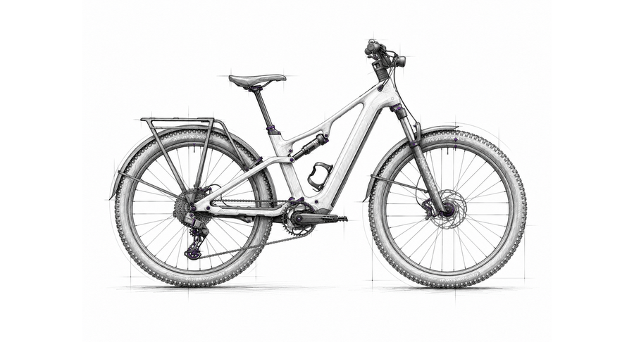Tretmaschine Skizze E-MTB SUV – Amflow TL Carbon Fully SUV Kategorie-Illustration