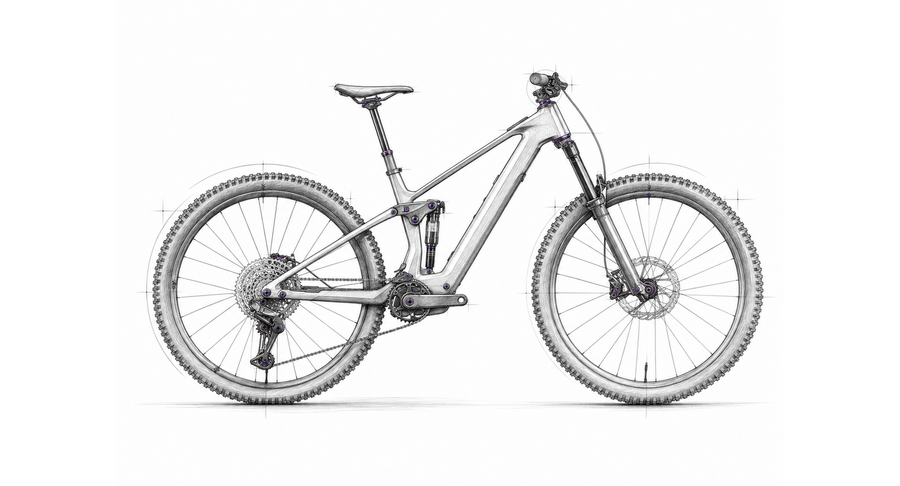 Tretmaschine Skizze Light E-MTB – Raymon AIROK ULTRA 2026 Kategorie-Illustration