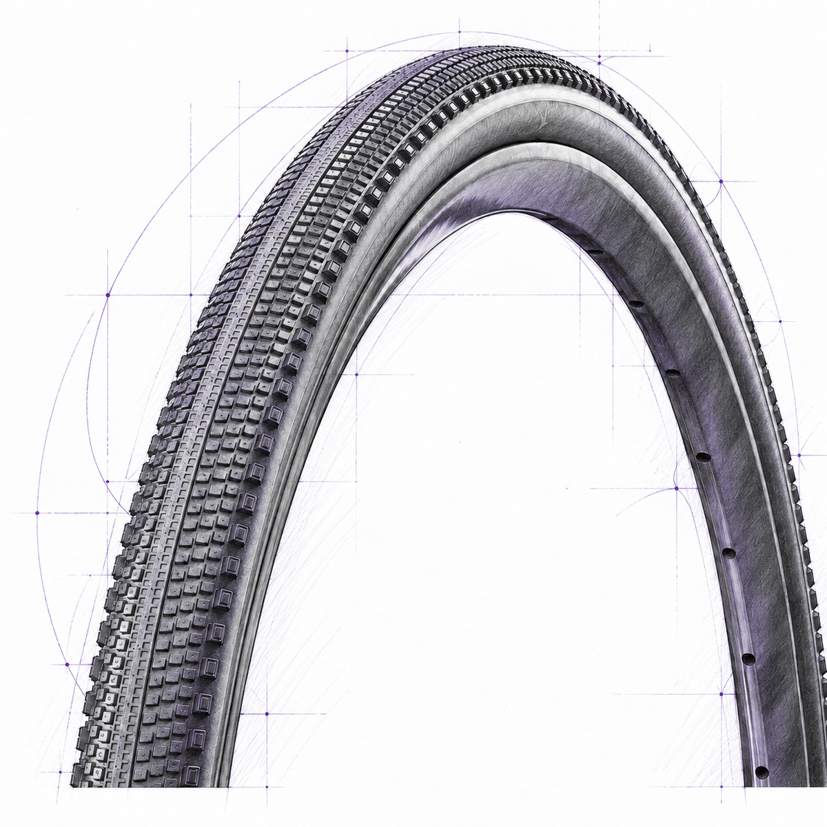 Technische Skizze: Gravelreifen im Tretmaschine Design