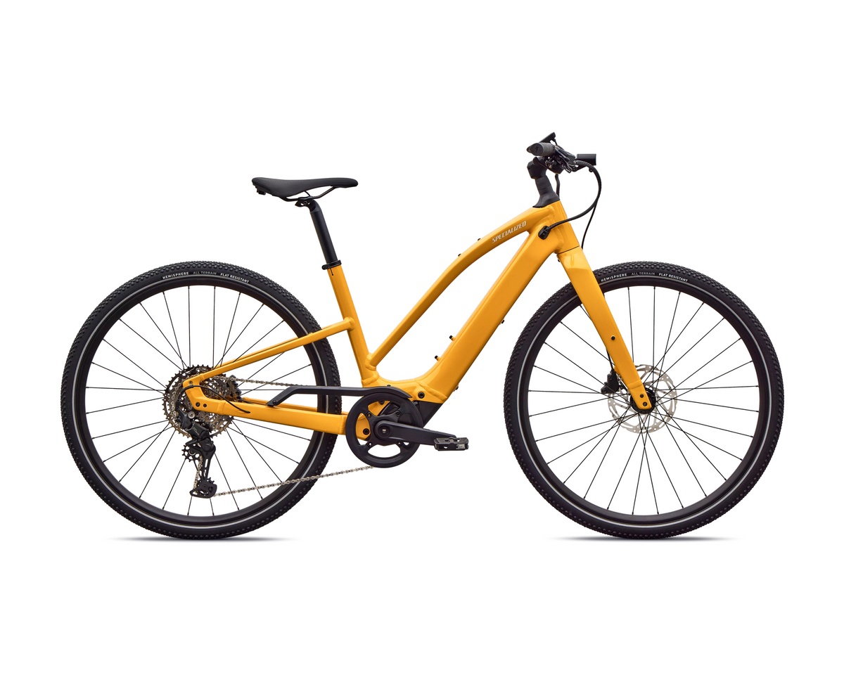 Specialized Turbo Vado SL 2 4.0 Step-Through 2027 - Gloss Brassy Yellow / Metallic White Silver Frost Reflective – Seitenansicht