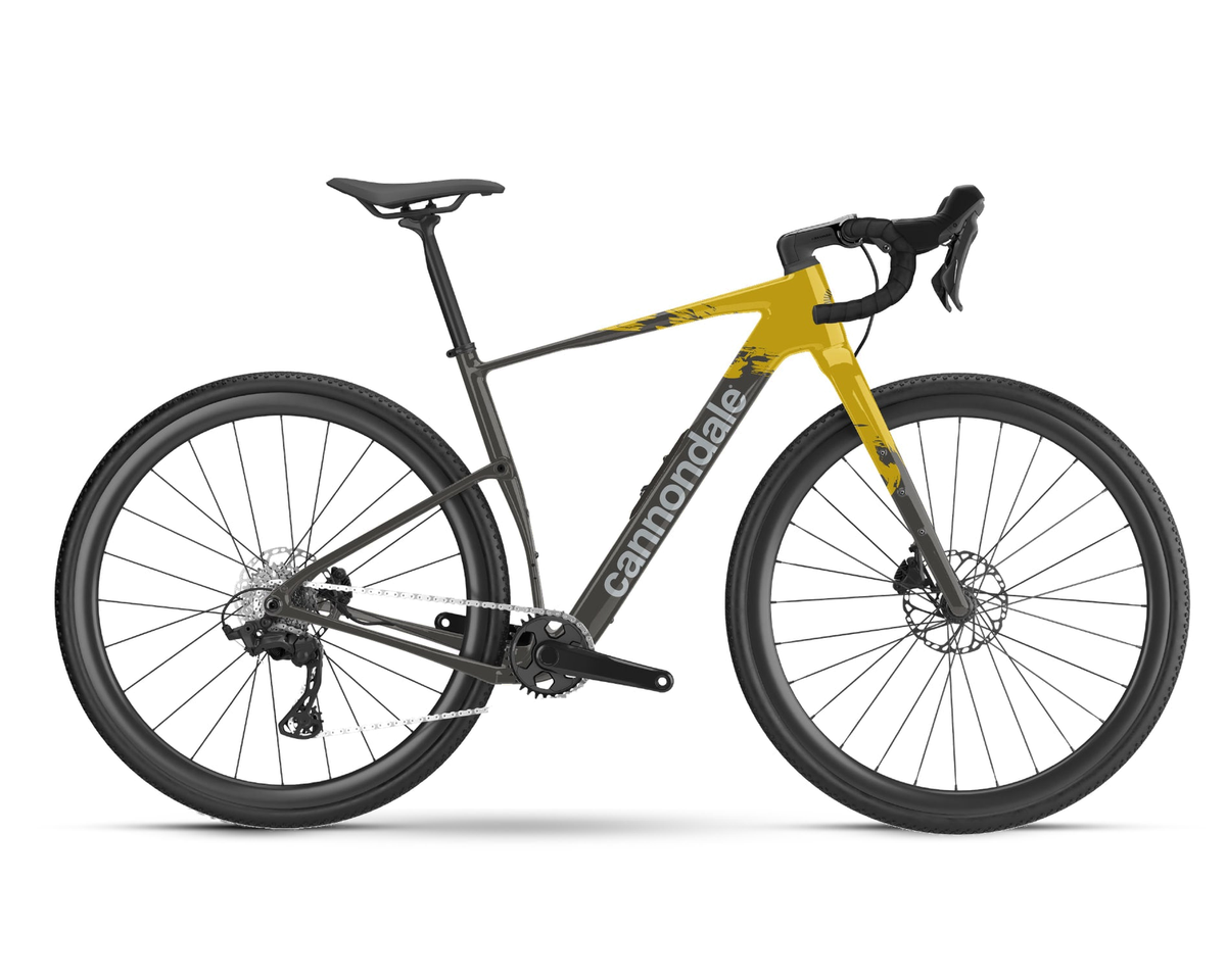 Cannondale – Topstone Carbon 1 AXS – Phoenix Yellow – 2025, Seitenansicht auf weißem Hintergrund