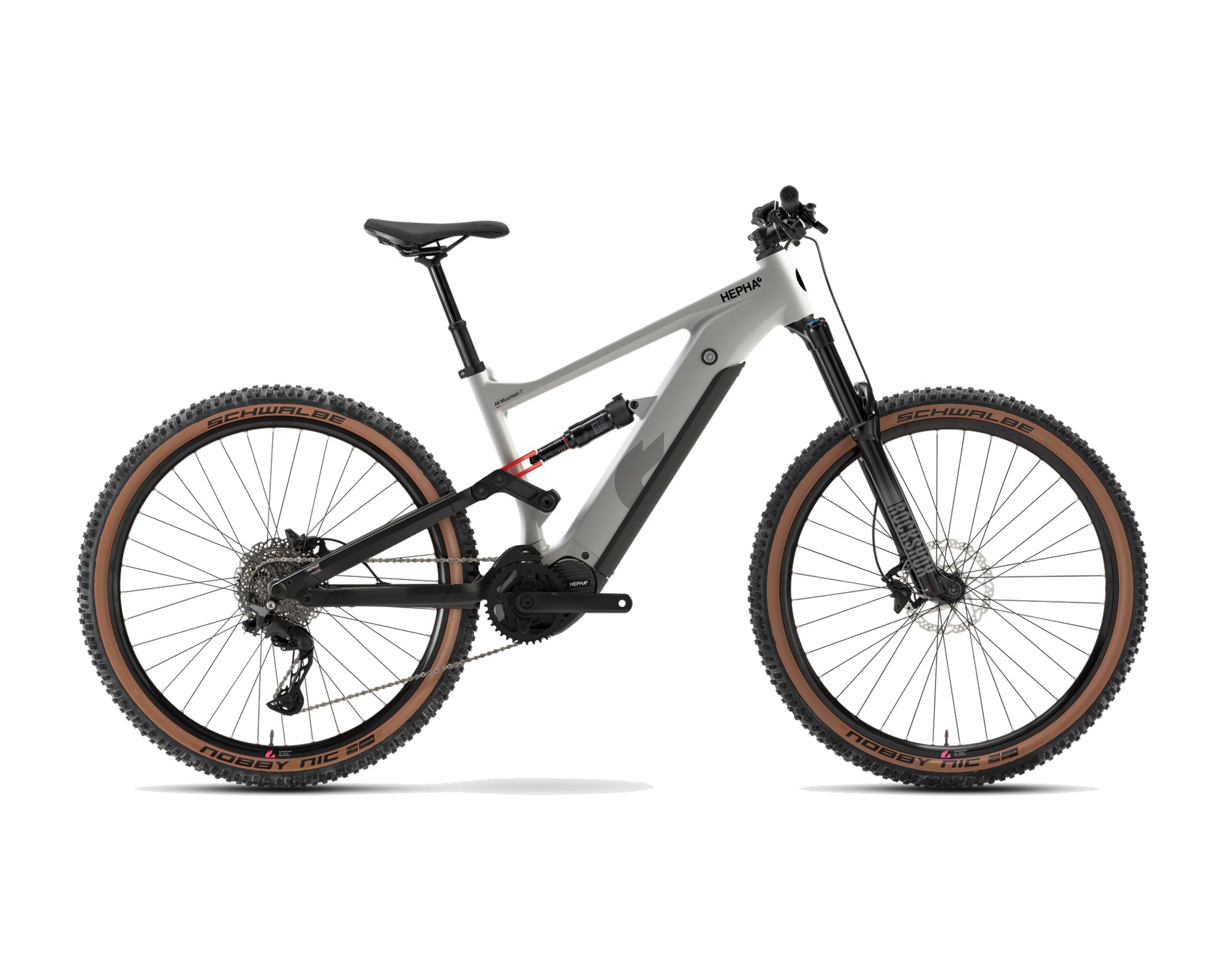 HEPHA – All Mountain 7 Alloy Long Range – Mid Grey – High Step – 2026, Fahrrad, Modelljahr 2026, in Mid Grey, Seitenansicht