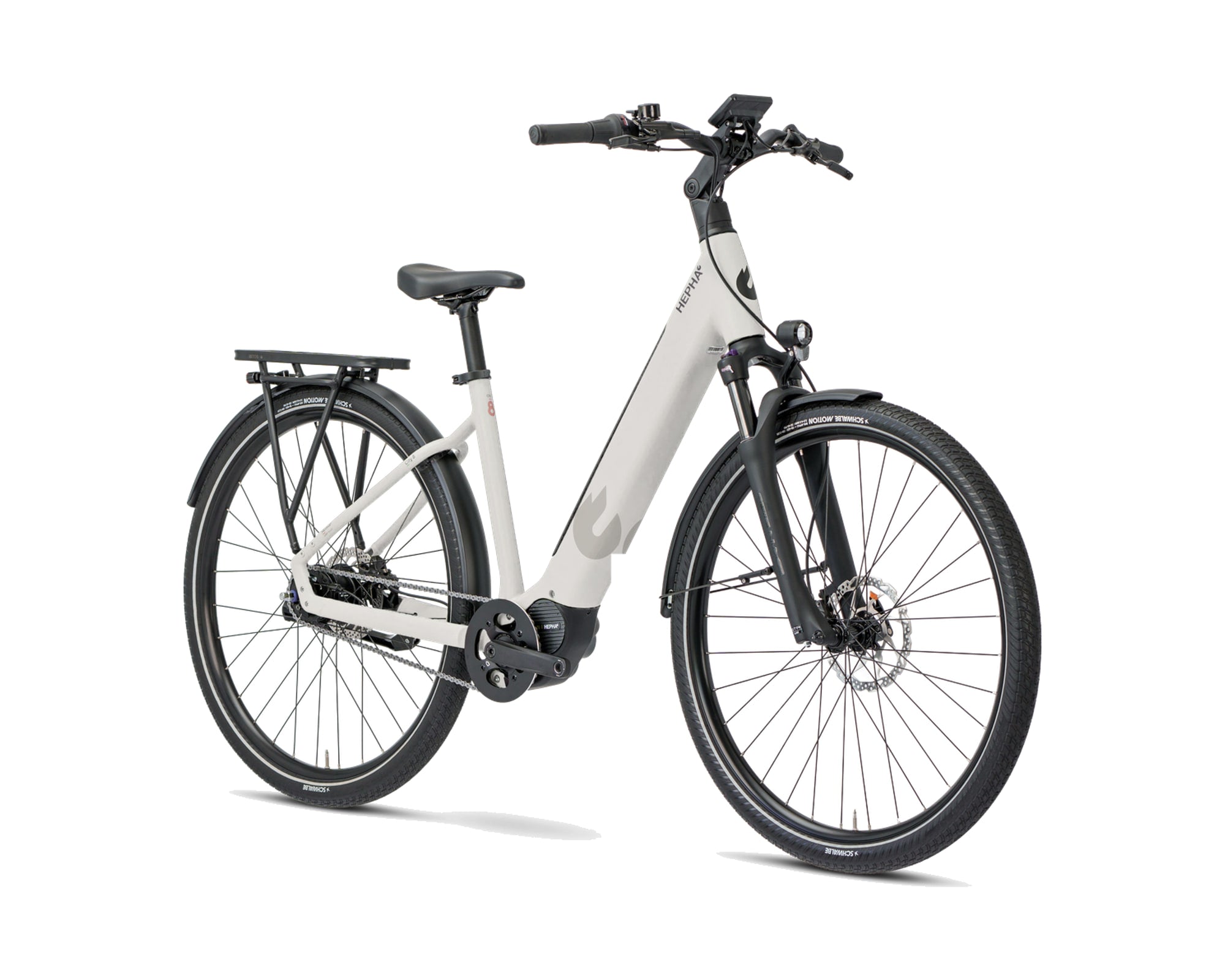 HEPHA – City 8 Long Range – Light Grey – Low Step – 2026, Fahrrad, Modelljahr 2026, in Light Grey, Frontansicht, Bild 2