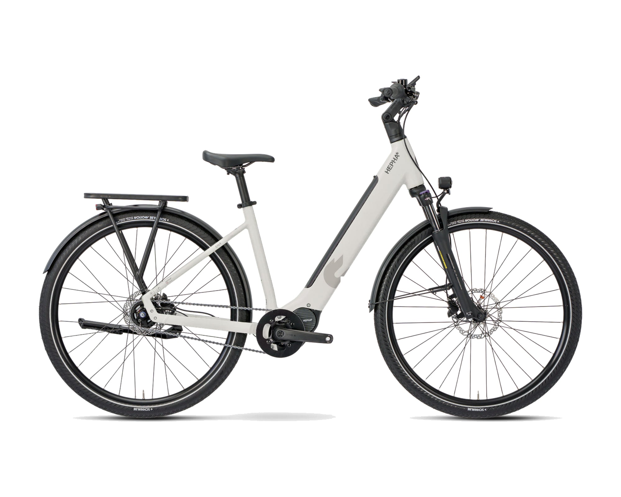 HEPHA – City 8 Long Range – Light Grey – Low Step – 2026, Fahrrad, Modelljahr 2026, in Light Grey, Seitenansicht