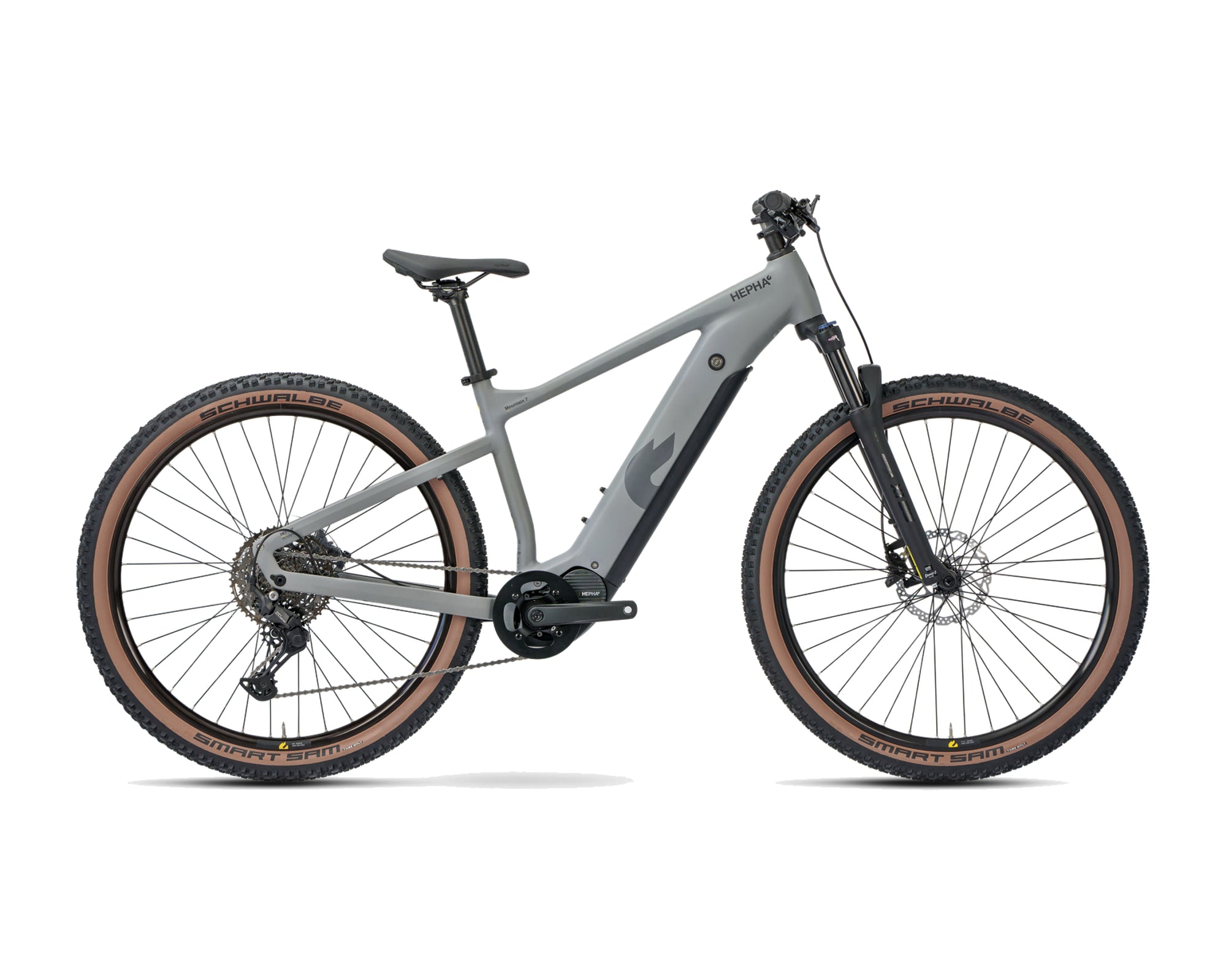 HEPHA – Mountain 7 Performance – Grey – High Step – 2026, Fahrrad, Modelljahr 2026, in Grey, Seitenansicht