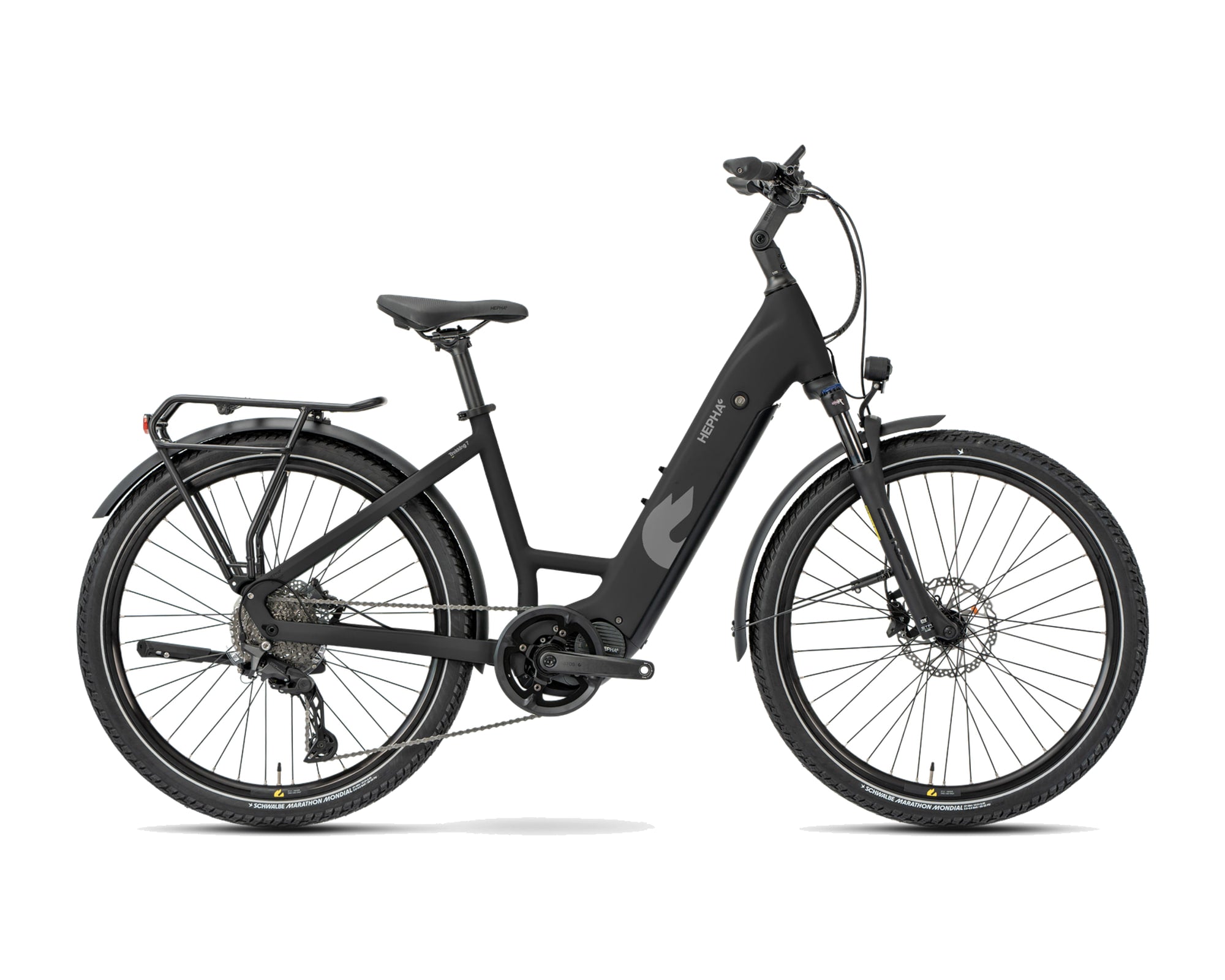 HEPHA – Trekking 7 Performance – Black – Low Step – 2026, Fahrrad, Modelljahr 2026, in Black, Seitenansicht