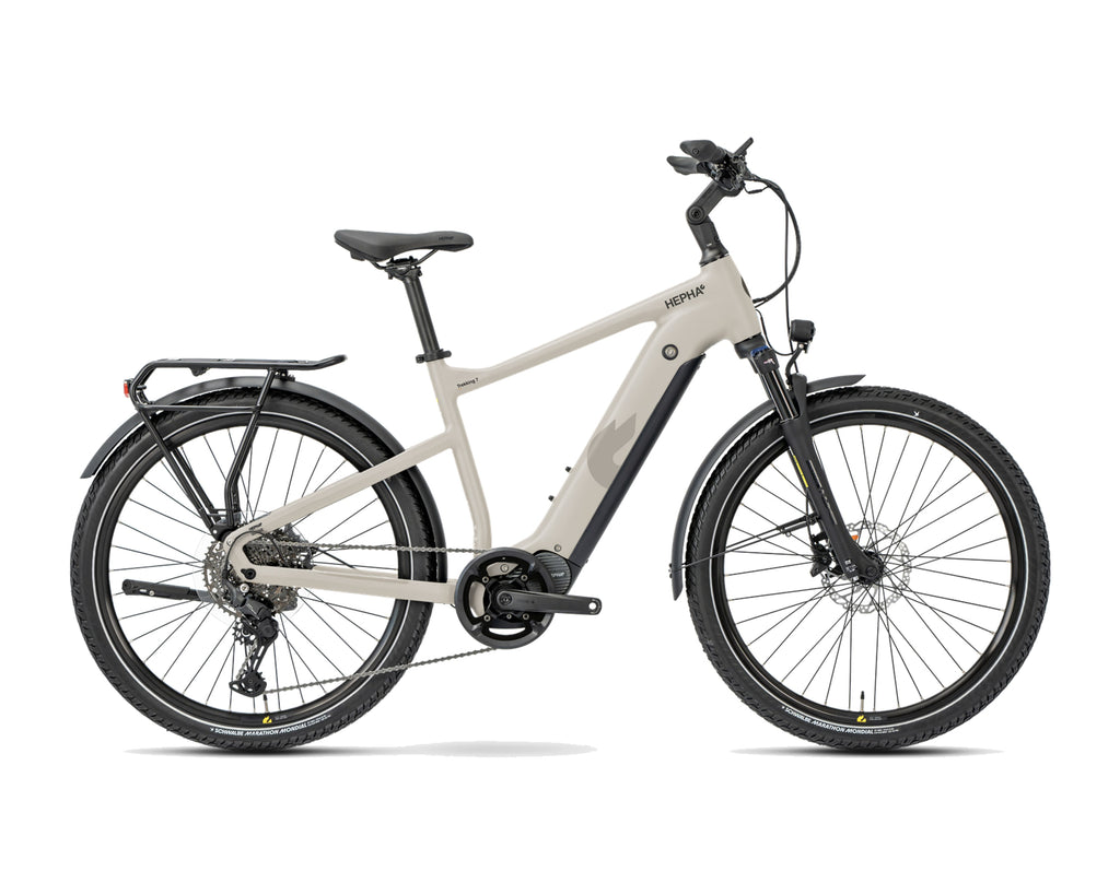 HEPHA – Trekking 7 Ultra – Warm Grey – High Step – 2026, Fahrrad, Modelljahr 2026, in Warm Grey, Seitenansicht