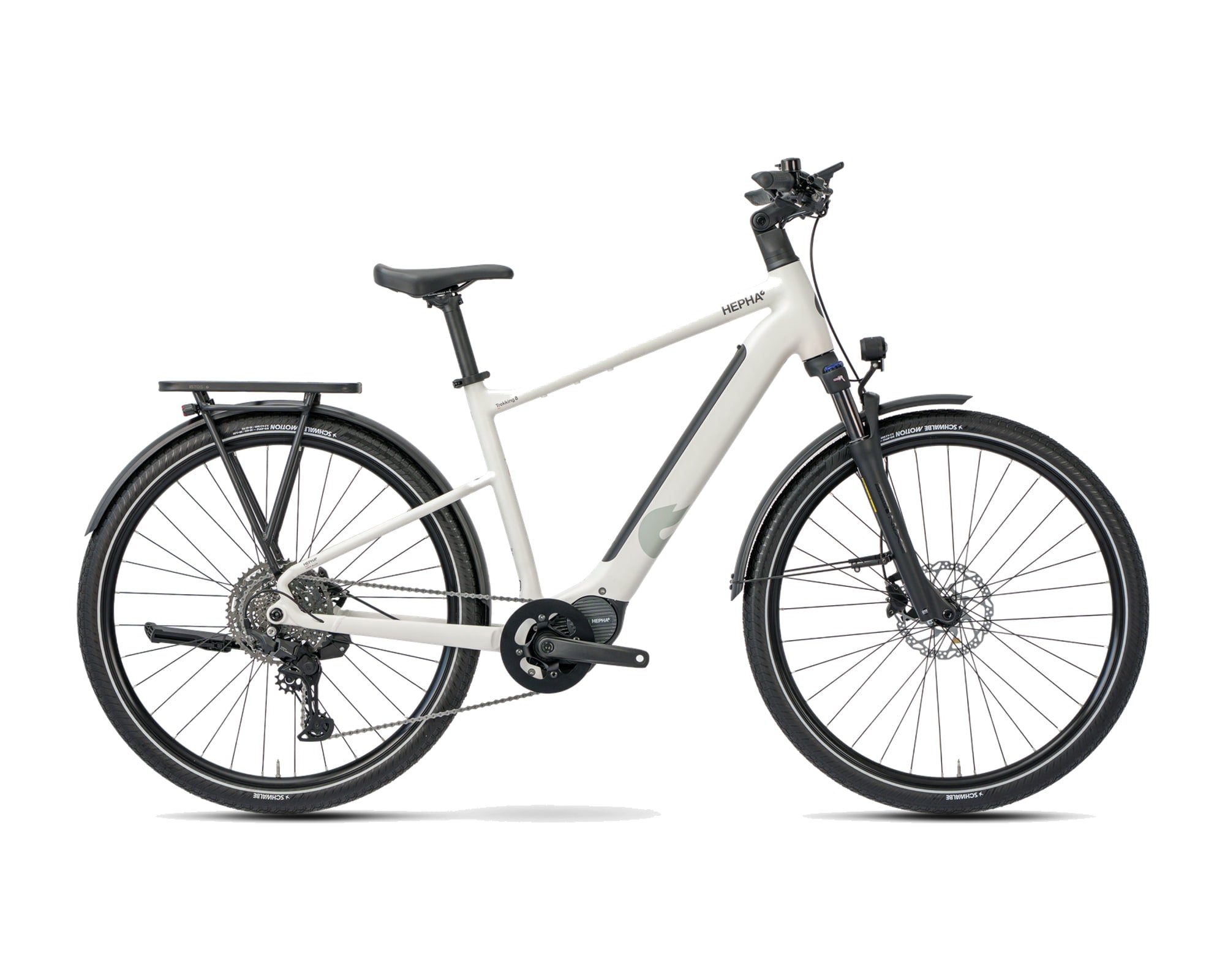 HEPHA – Trekking 8 Long Range – Light Grey – High Step – 2026, Fahrrad, Modelljahr 2026, in Light Grey, Seitenansicht