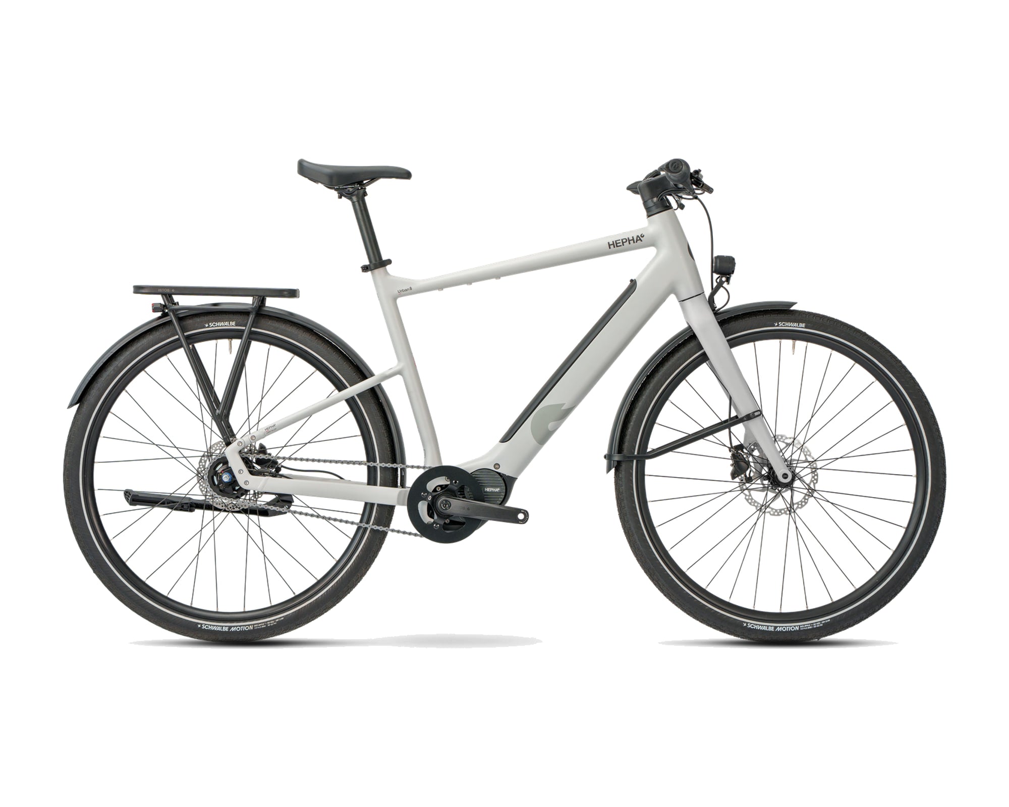 HEPHA – Urban 8 Long Range – Mid Grey – High Step – 2026, Fahrrad, Modelljahr 2026, in Mid Grey, Seitenansicht