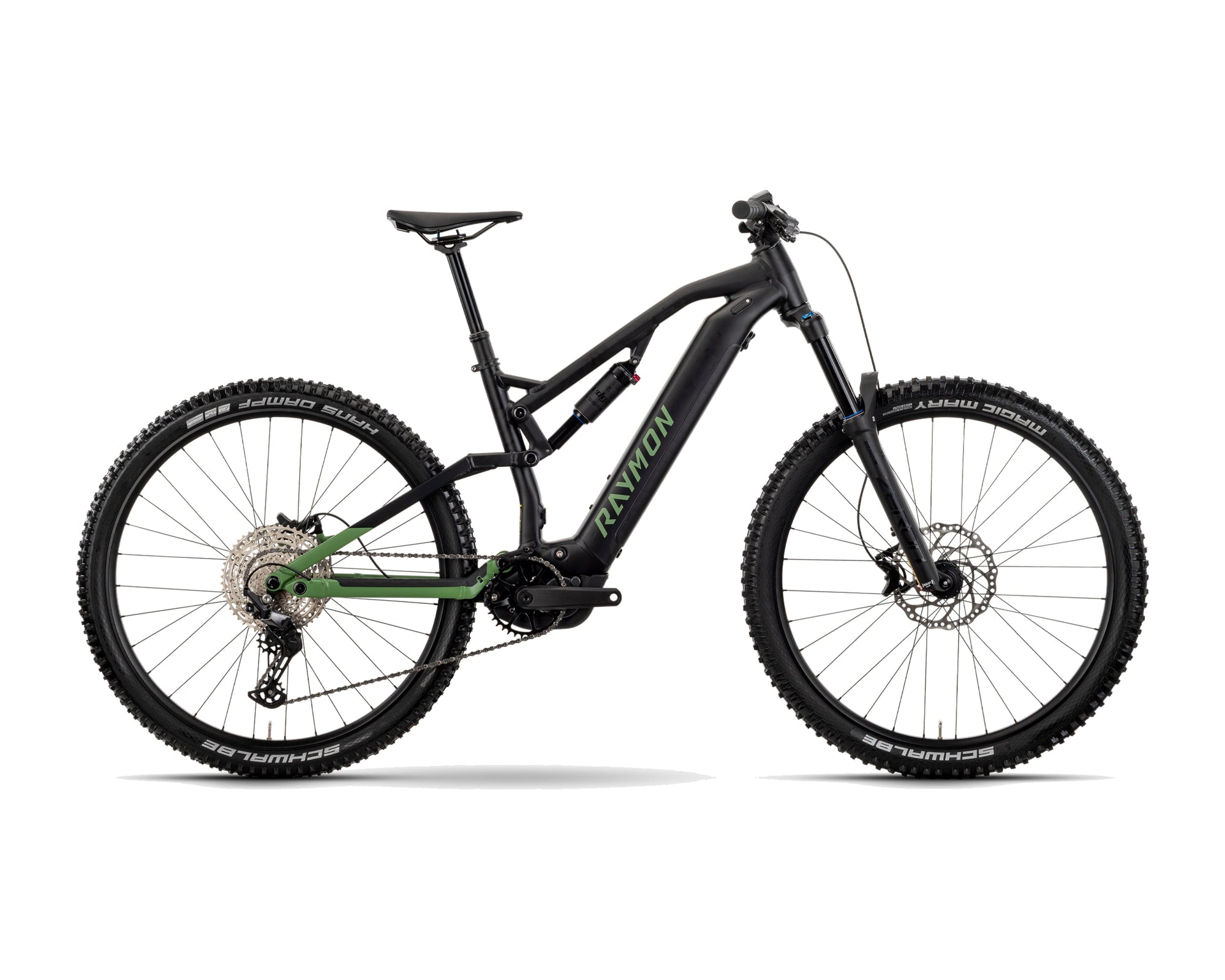 Raymon – Trailray 150 – black / reseda green / citron – 2025, Fahrrad, Modelljahr 2025, in black / reseda green / citron, Seitenansicht