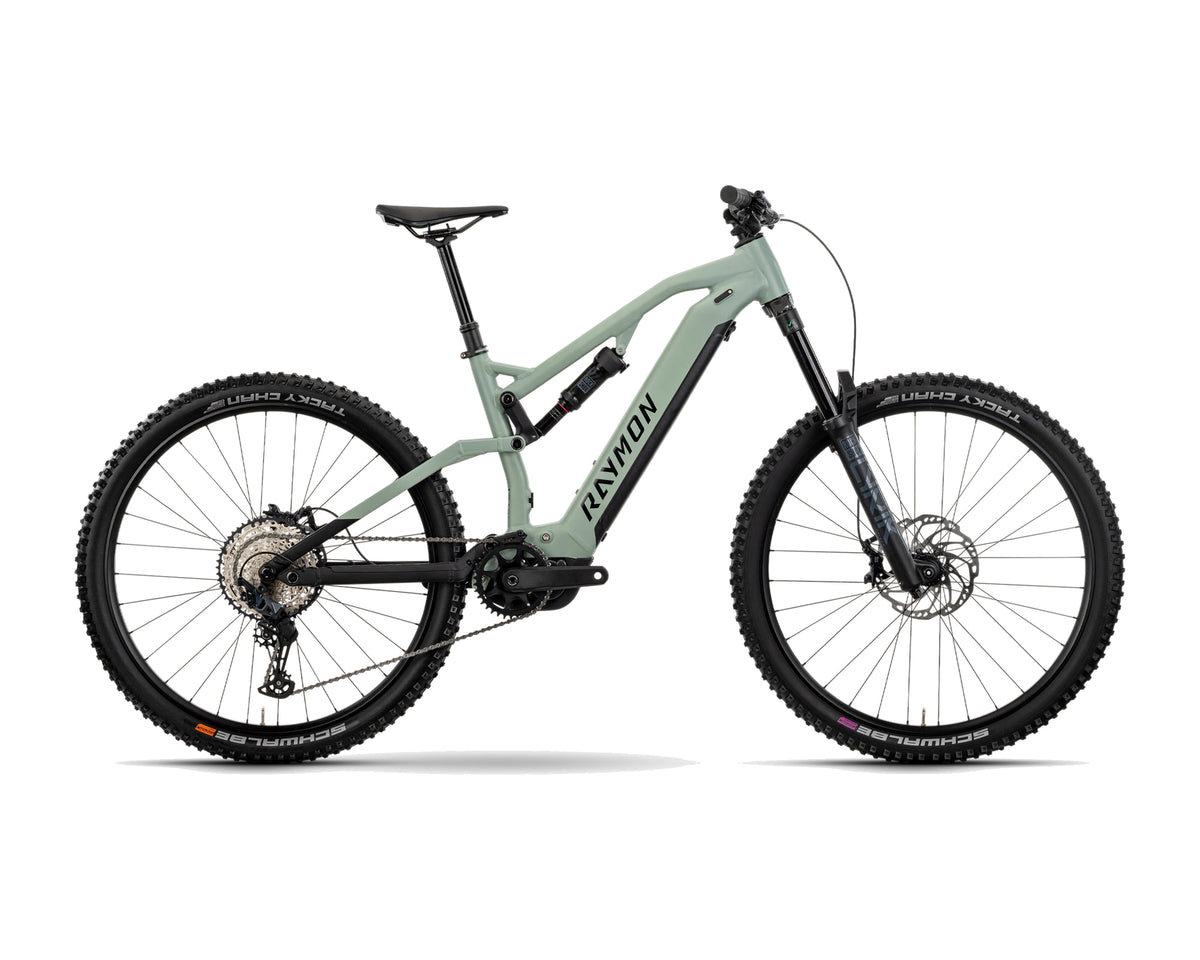 Raymon – Trailray 150 Pro – mint / black / kobalt – 2025, Fahrrad, Modelljahr 2025, in mint / black / kobalt, Seitenansicht