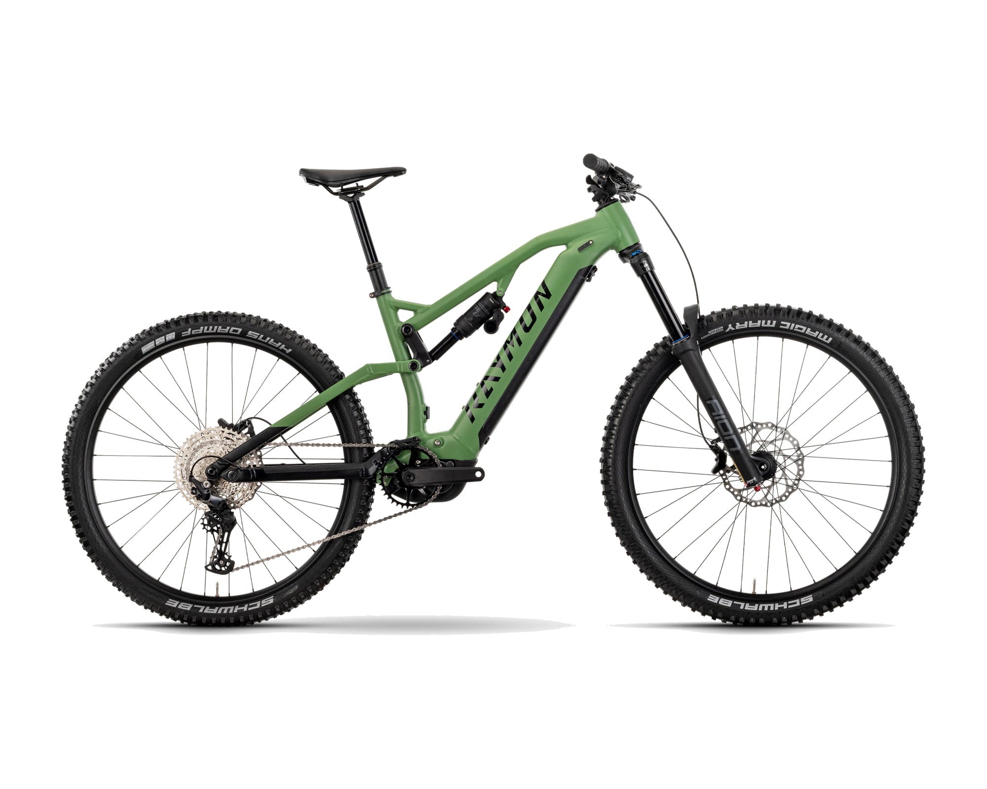 Raymon – Trailray 170 – reseda green / black / violet – 2025, Fahrrad, Modelljahr 2025, in reseda green / black / violet, Seitenansicht