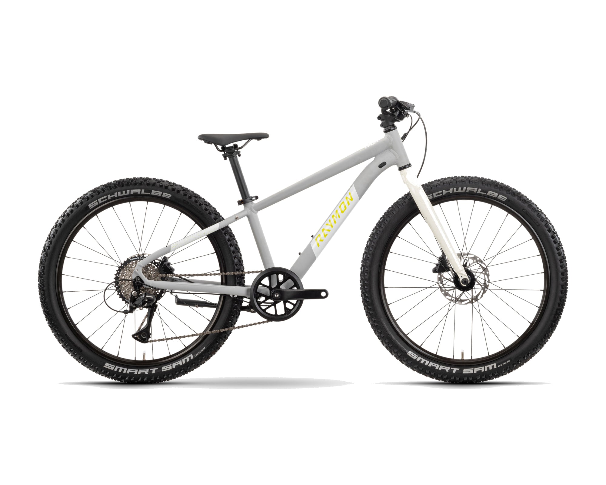Raymon – Yanga 24 Pro – grey/white/lime – 2025, Fahrrad, Modelljahr 2025, in grey/white/lime, Seitenansicht