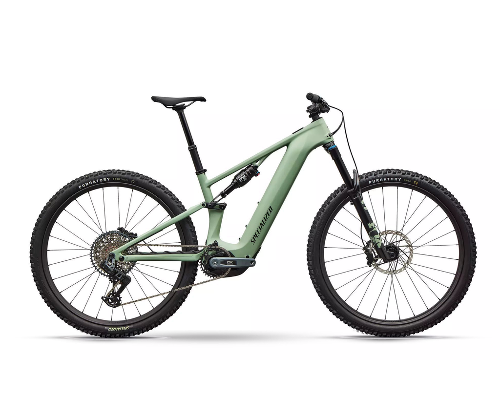 Specialized Turbo Levo R Expert 2026 - Satin Pistachio / Dark Moss Green, Seitenansicht auf weißem Hintergrund